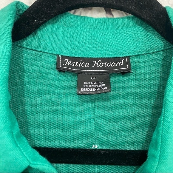 Jessica Howard Size 8 Petite 8P Solid Green Button Front Linen Mini Shirt Dress - Picture 12 of 13